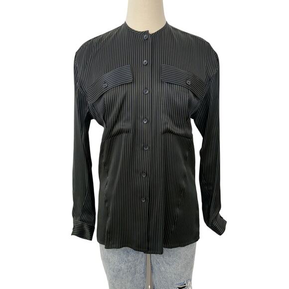 Escada Tops - Escada Silk Button-Down Shirt Black/Green Striped Long Sleeves 34 (US 4) Vintage